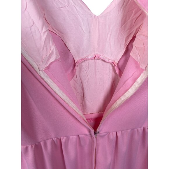 60s Vintage Pink Empire Line Midi  V-neck Pearl Appliqué Dress Sz M/L - Picture 6 of 7